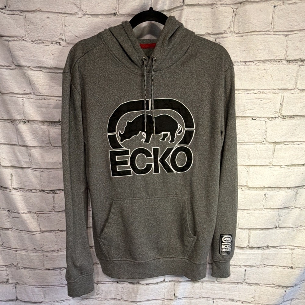 Men's Ecko Unltd Embroidered Hoodie Gray Black Size Medium